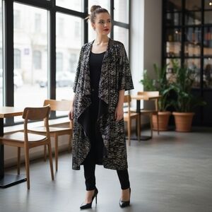 LuLaRoe Shirley Elegant Collection Black Silver & Gold Kimono Duster